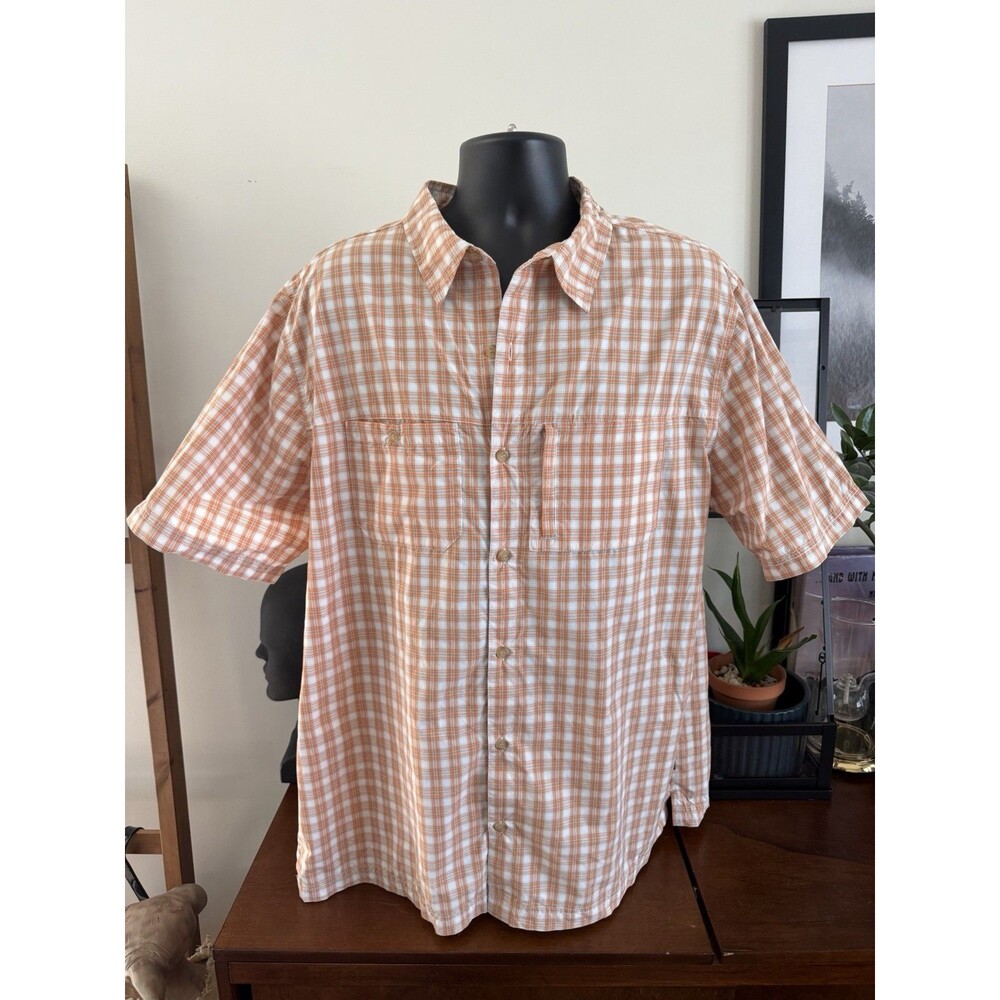 Koppen Men’s Shirt SS Button Down XL Camp Fishing Outdoor Orange Plaid Hiking